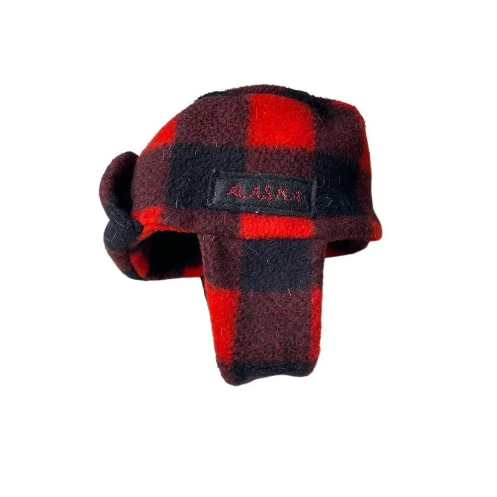 Warm Memories Alaska Buffalo Plaid Trapper Hat Red Black Fleece XS Winter Holida